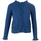 Prada Blue Frayed Trim Cotton Cropped Jacket (IT 40)
