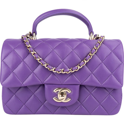 Chanel Quilted Lambskin Mini Top Handle Single Flap Crossbody Bag