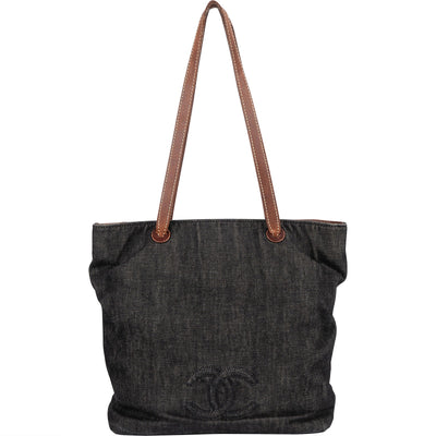 Chanel Maxi Denim CC Stitch Tote Shoulder Bag