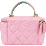 Chanel Pink Green Bicolor Quilted Lambskin Top Handle Vanity Case Crossbody Handbag