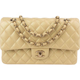 Chanel Gold Shimmering Quilted Lambskin Medium Double Flap Shoulder Bag