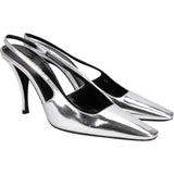 Yves Saint Laurent Silver Metallic Patent Leather Blade Slingback Pumps (37)