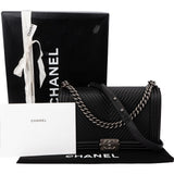 Chanel Chevron Quilted Lambskin Medium Boy Single Flap Crossbody Bag