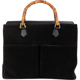 Gucci Suede Bamboo Handle Tote Handbag