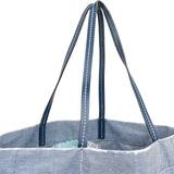 Miu Miu Denim Striped Emblem Tote Shoulder Bag