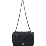 Chanel Quilted Caviar Leather Palladium Maxi Double Flap Crossbody Bag