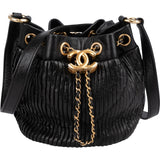 Chanel Pleated Calfskin Small Coco Pleats Drawstring Bucket Crossbody Bag