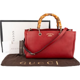 Gucci Grained Leather Bamboo Handle Tote Handbag