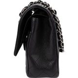 Chanel Quilted Caviar Leather Palladium Medium Double Flap Shoulder Bag