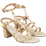 Valentino Multicolor Leather Rockstud Caged Block Heel Sandals (35)