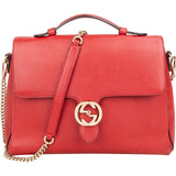 Gucci Red Grained Leather Interlocking GG Top Handle Shoulder Handbag