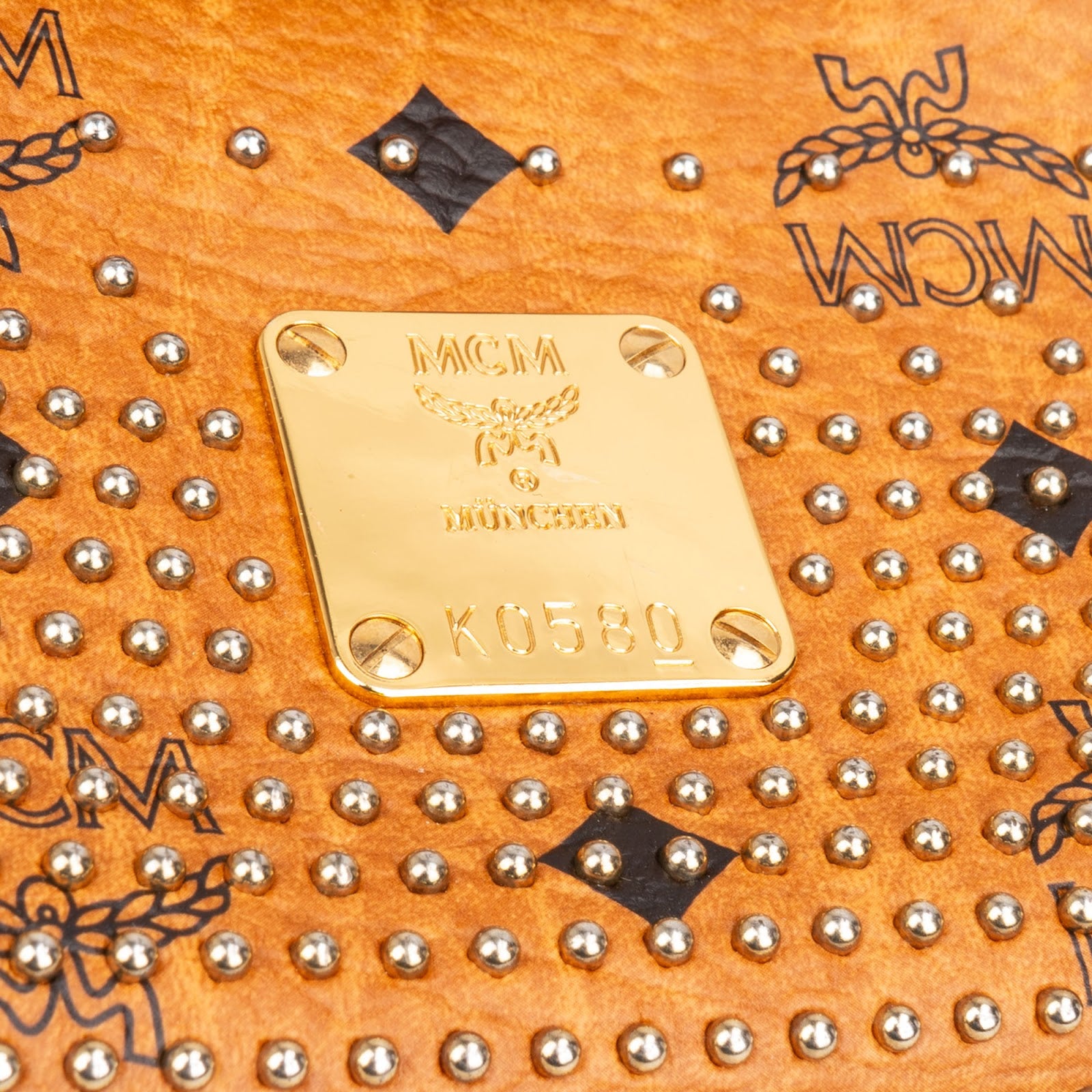 [🔄️B14 / F19] MCM Monogram Visetos Studded Boston Bag Medium Handbag - vintageandkickz