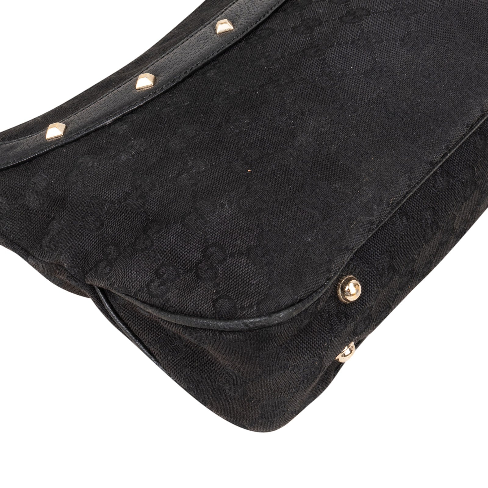 [🔄️B09 / F15] Gucci Monogram Black GG Canvas Bamboo Studded Hobo Handbag - vintageandkickz