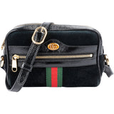 Gucci Suede Crinkled Patent Leather Ophidia Small Crossbody Bag