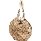 Gucci Monogram GG Canvas Metallic Leather Sukey Handbag