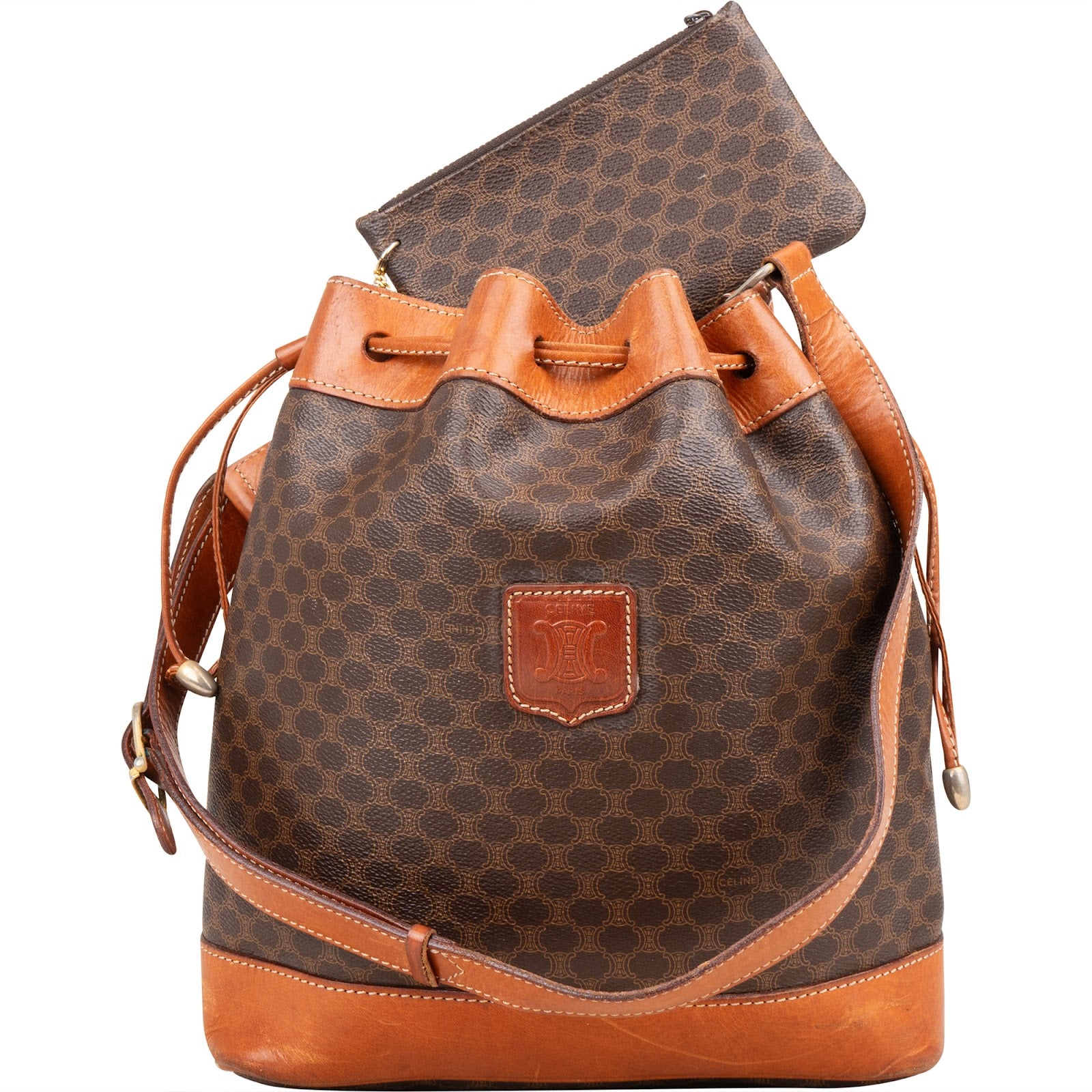 Celine Macadam Canvas Drawstring Bucket Shoulder Bag - vintageandkickz