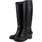 Christian Louboutin Black Calf Leather Egoutina Spiked Flat Knee-High Boots (35,5)