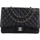 Chanel Quilted Caviar Leather Palladium Maxi Single Flap Crossbody Bag