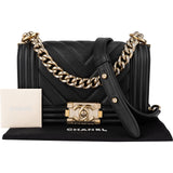 Chanel Chevron Quilted Lambskin Small Boy Single Flap Crossbody Bag