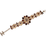 Chanel Gold Tone Gripoix Byzantine Flower Cabochons CC Motif Bracelet
