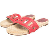Hermès Red Leather Raffia Famosa Espadrille Sandals (37)