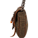 Prada Tweed Ricamo Visone Mini Flap Shoulder Bag
