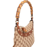 Gucci Monogram GG Bamboo Handle Studded Hobo Handbag