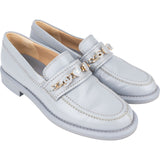Chanel Blue Leather Chain Charm Loafers Shoes (37,5)