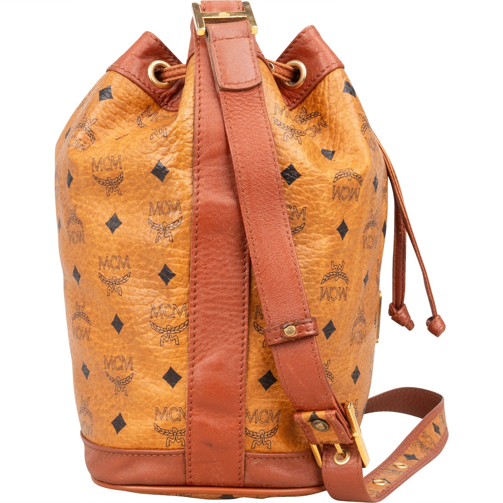 MCM Monogram Visetos Drawstring Bucket Crossbody Bag - vintageandkickz