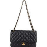 Chanel Quilted Caviar Leather Jumbo Double Flap Crossbody Bag