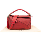 Loewe Red Grained Calfskin Puzzle Crossbody Handbag