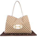 Gucci Monogram GG Canvas Horsebit Tote Shoulder Bag - vintageandkickz