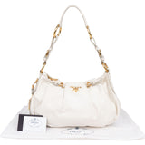 Prada White Soft Calf Leather Ruched Shoulder Bag