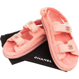Chanel Pink Quilted Frottee Pearl CC Velcro Dad Sandals (38)