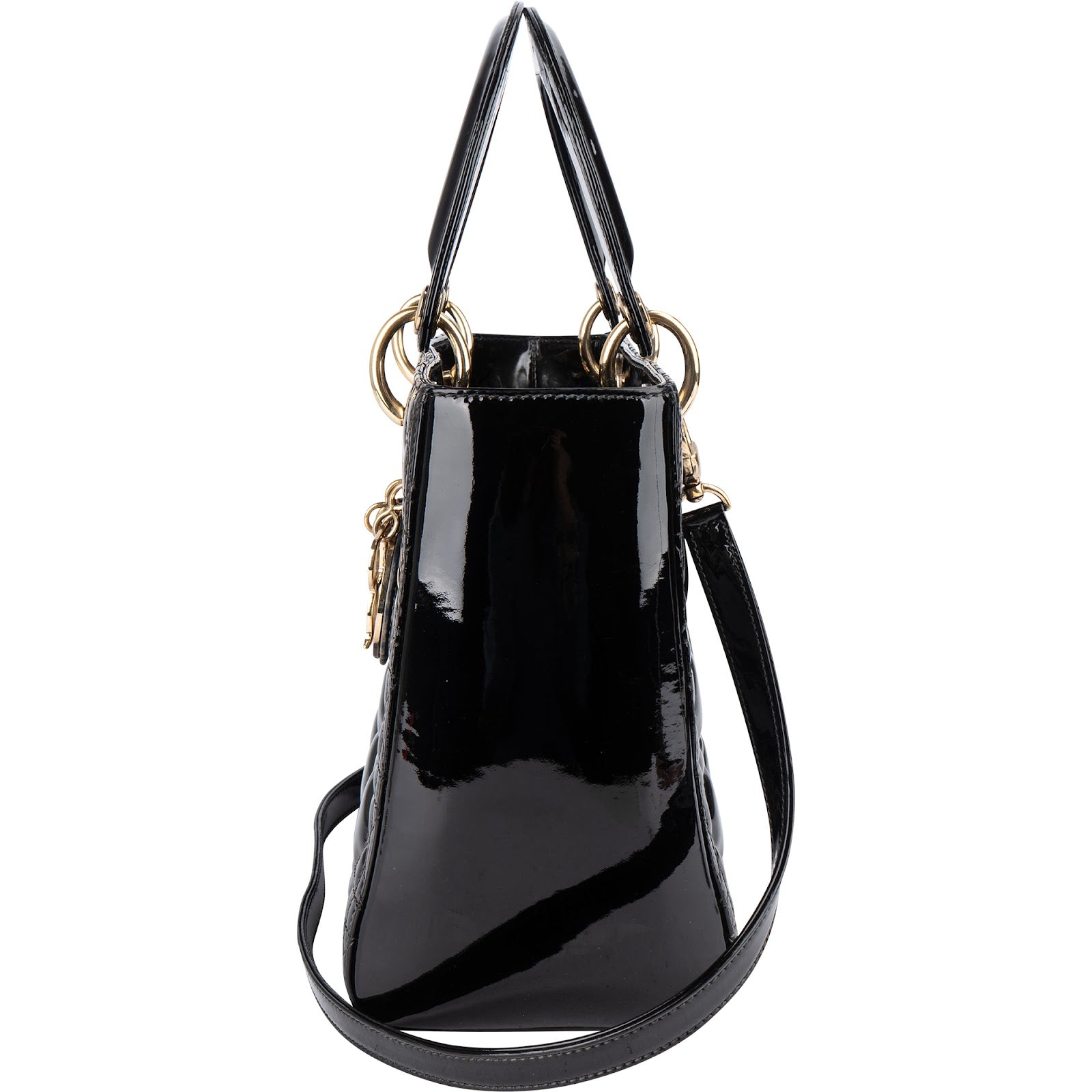 Christian Dior Quilted Patent Leather Lady Dior Handbag - vintageandkickz