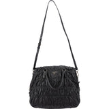 Prada Black Matelassé Nappa Leather Gaufre Hobo Handbag