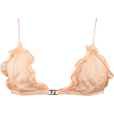 Fendi Pink Ruffled FF Emblem Bikini Top Swimwear (DE34 /XS)