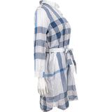 Burberry Blue Check Monogram Cotton Longsleeve Blouse Dress (IT46)