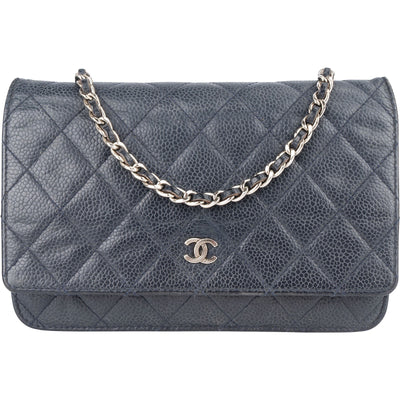 Chanel Quilted Caviar Leather Wallet on Chain Crossbody Bag - vintageandkickz