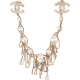 Chanel Pearl Strass CC Draping Chain Twin Brooch