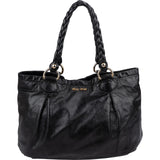 Miu Miu Vitello Leather Braided Handle Tote Shoulder Bag