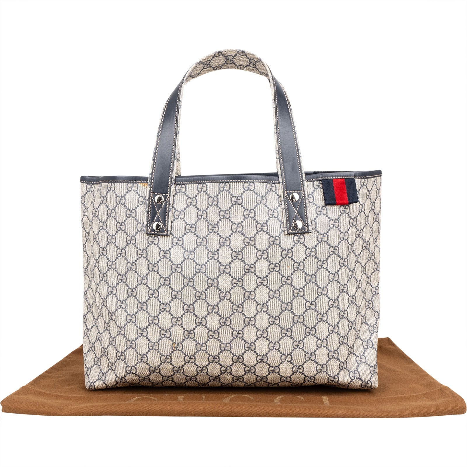 [🔄️B20 / F25] Gucci Supreme Monogram GG Plus Canvas Web Tote Shoulder Bag - vintageandkickz