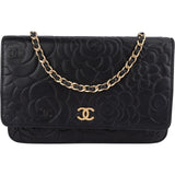 Chanel Embossed Leather Camellia Wallet On Chain Crossbody Bag