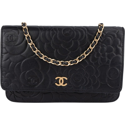 Chanel Embossed Leather Camellia Wallet On Chain Crossbody Bag