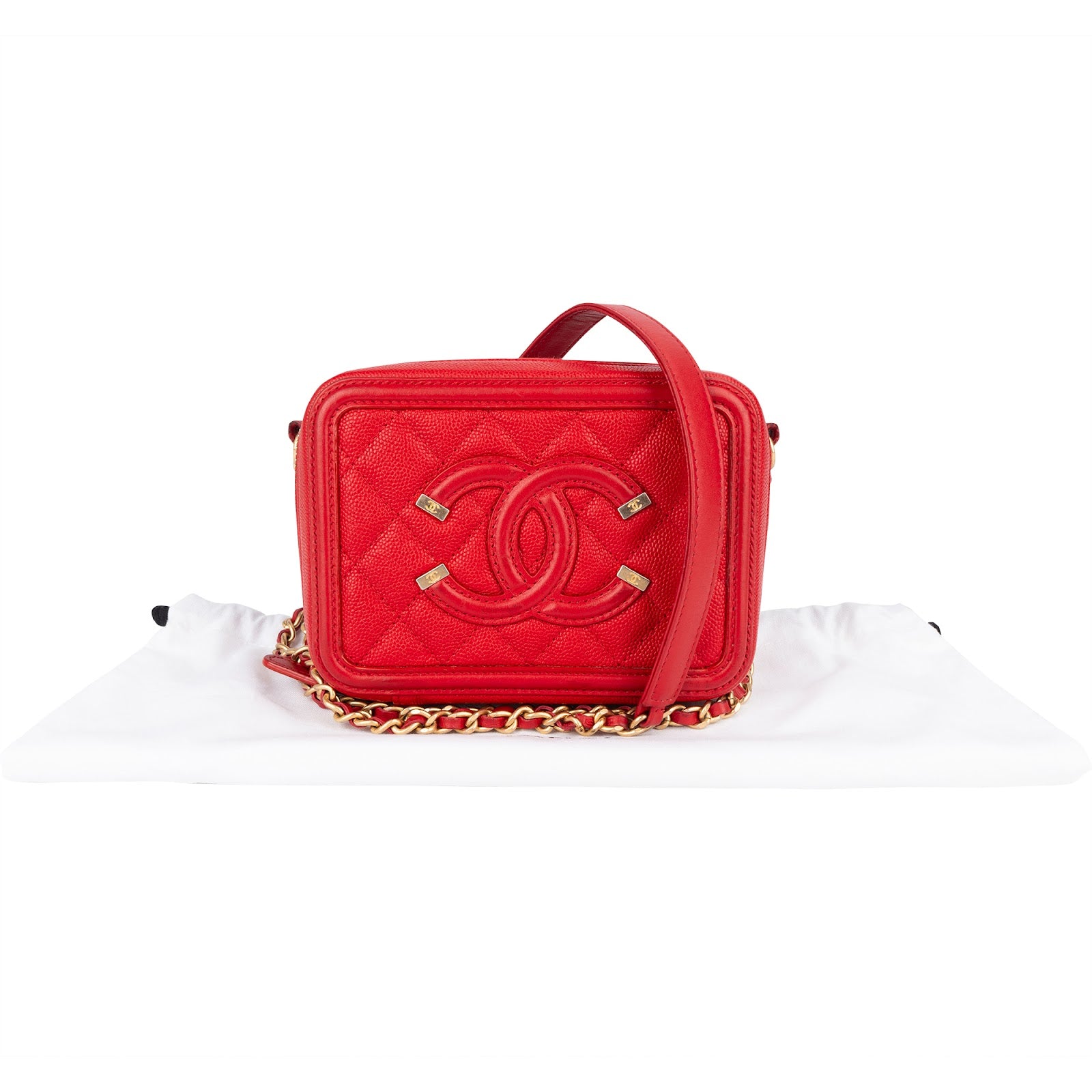 Chanel Quilted Caviar Leather Small Filigree Vanity Case Crossbody - vintageandkickz