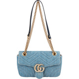 Gucci Denim Matelassé Denim Pearl GG Marmont Crossbody Bag