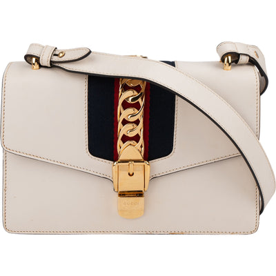 Gucci White Leather Sylvie Shoulder Bag