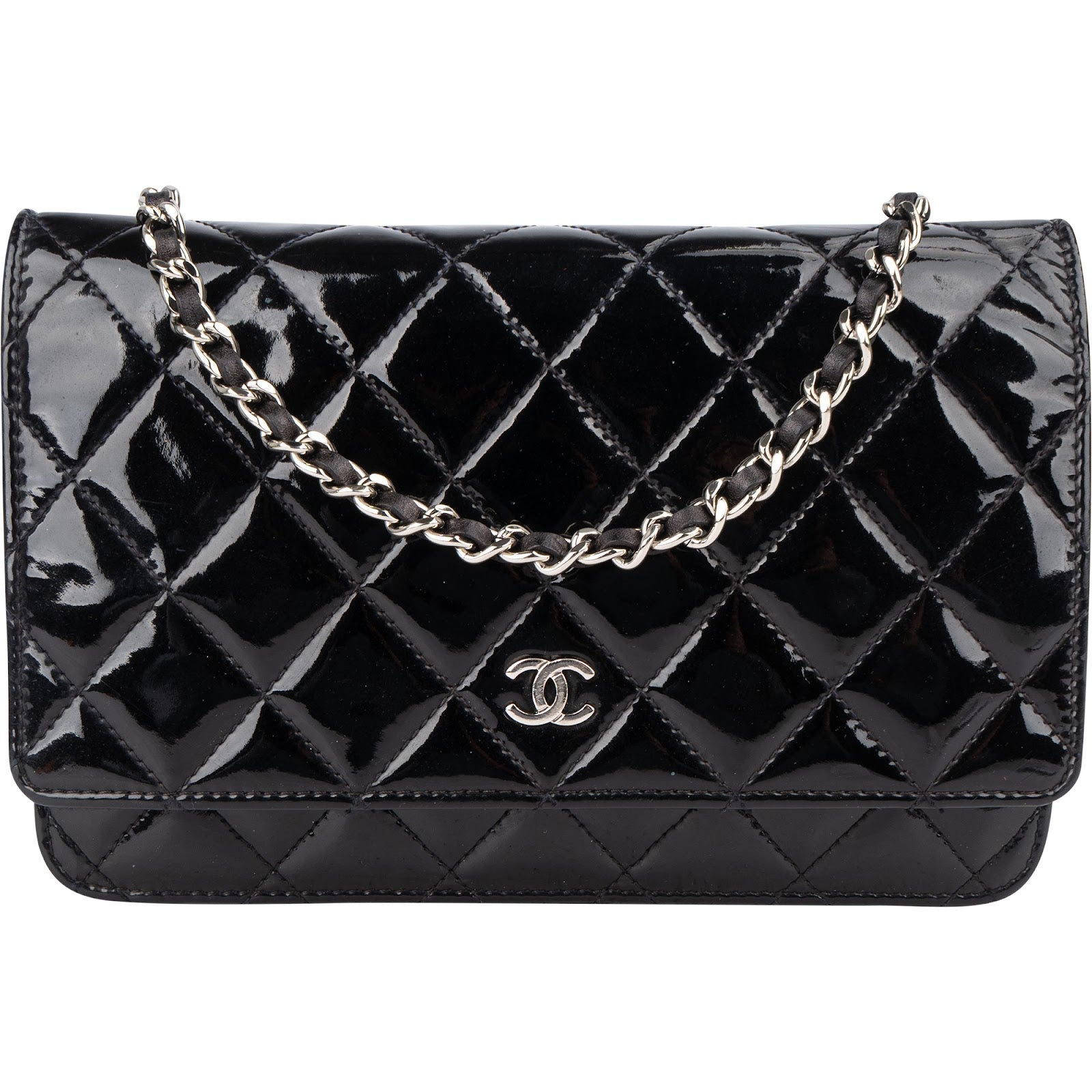 Chanel Quilted Patent Leather Wallet On Chain Crossbody Bag - vintageandkickz