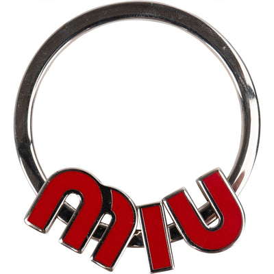 Miu Miu Silver Tone Emaille Keychain Key Holder Bag Charm - vintageandkickz