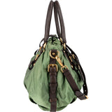 Prada Green Tessuto Gaufre Ricamo Satchel Handbag